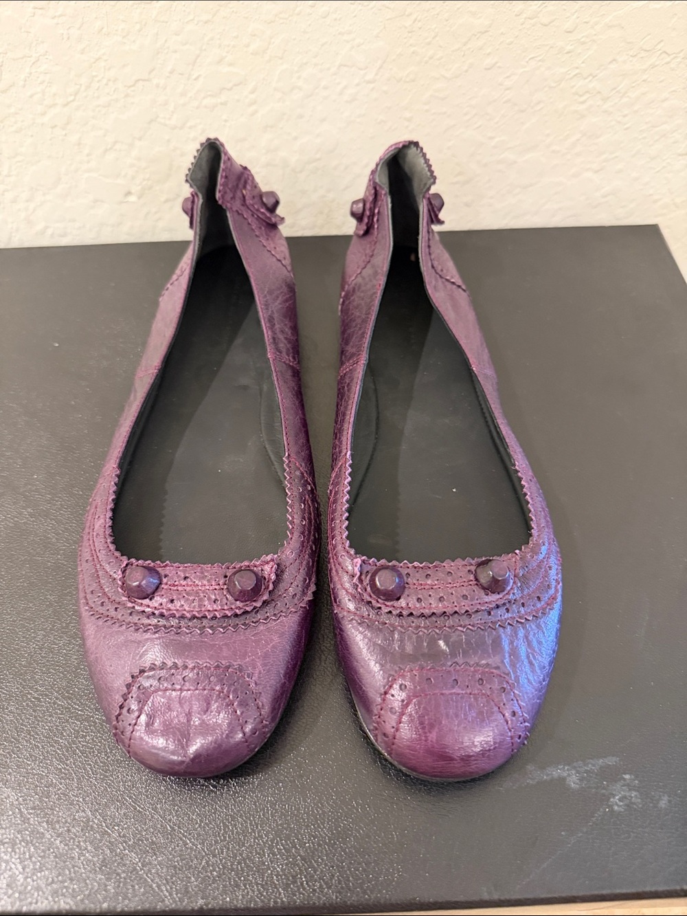 Balenciaga NEVER WORN Purple Perforated Leather Ballet Flats with Covered Studs